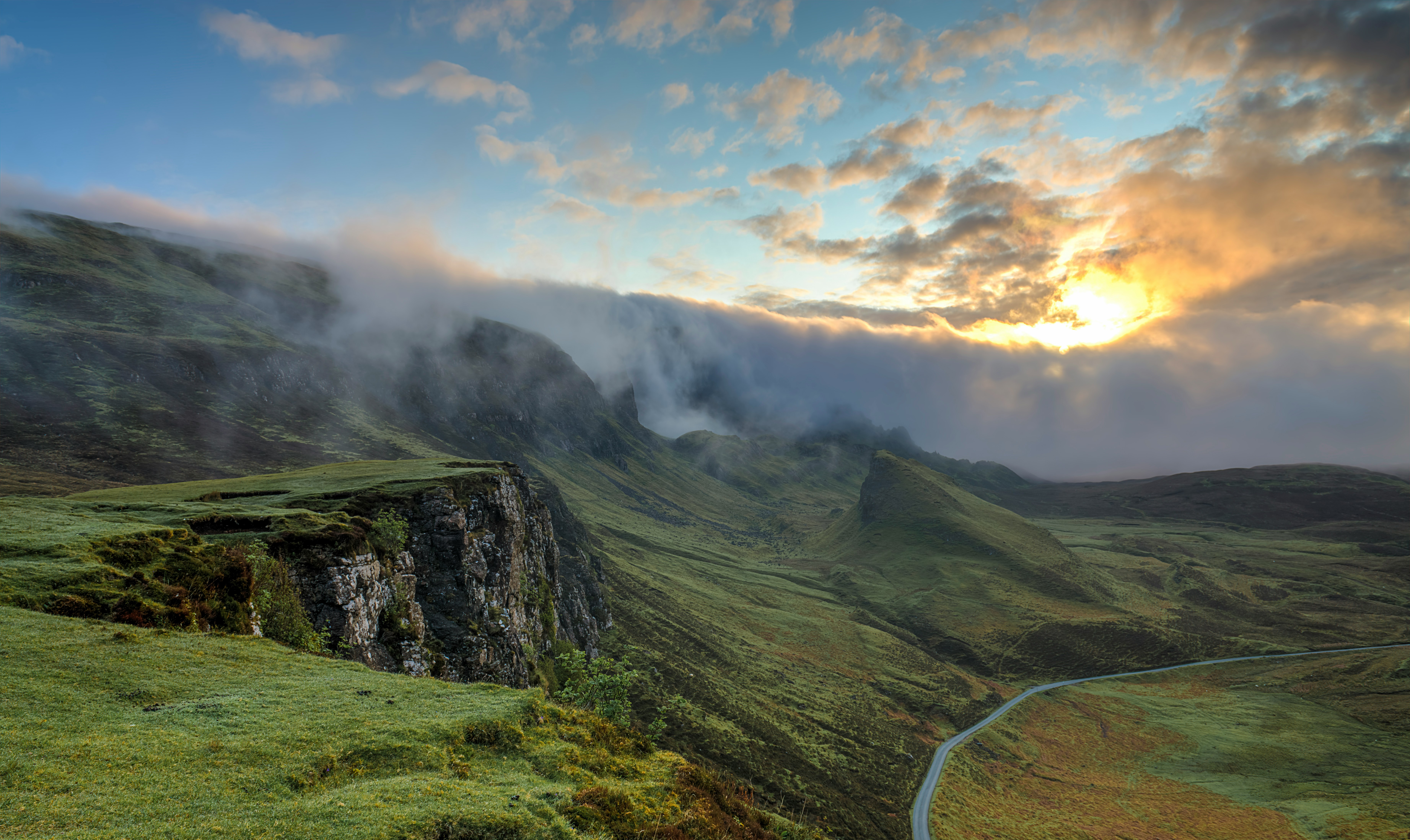 A peaceful mountain landscape at soft light